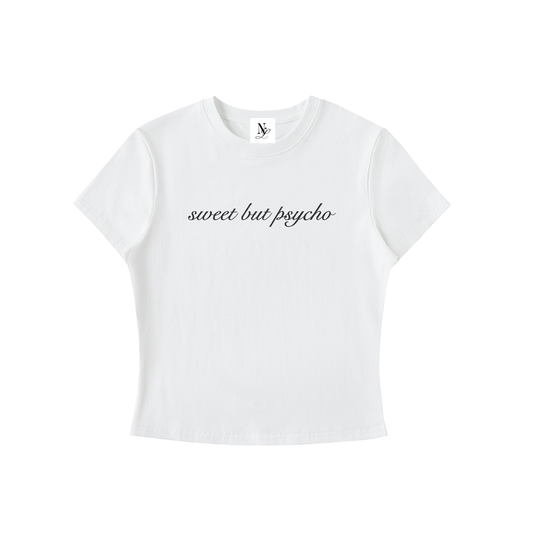 Sweet But Psycho Essential Bodycon Crewneck T-Shirt White