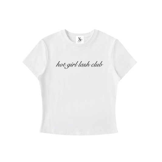 Hot Girl Lash Club Embroidered Essential Bodycon Crewneck T-Shirt White