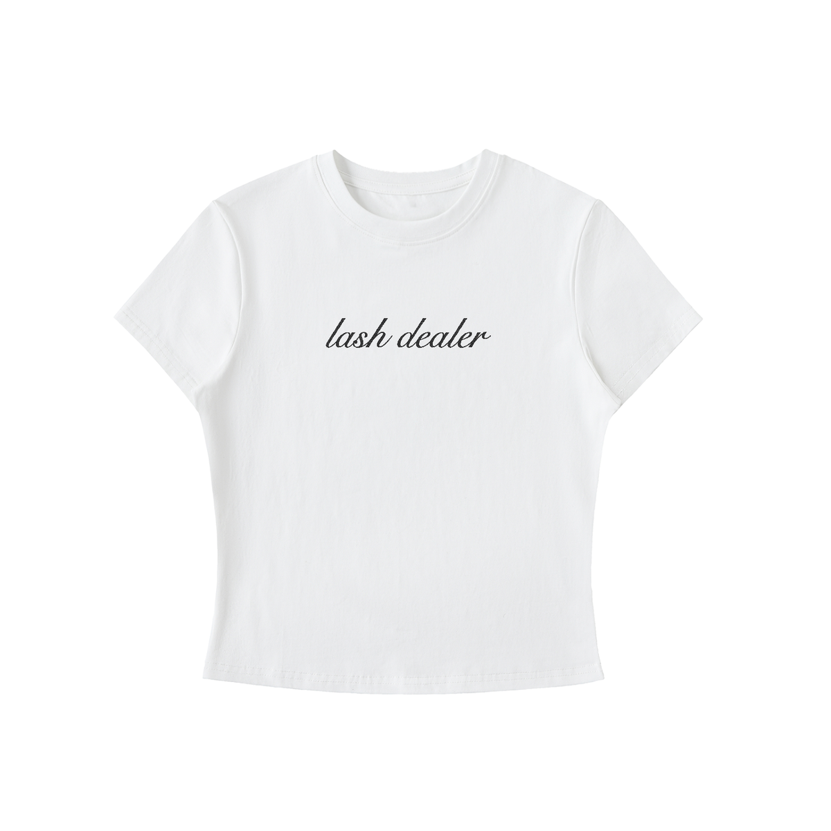 Lash Dealer Embroidered Essential Bodycon Crewneck T-Shirt