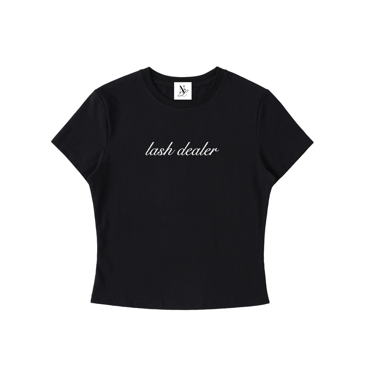 Lash Dealer Embroidered Essential Bodycon Crewneck T-Shirt Black
