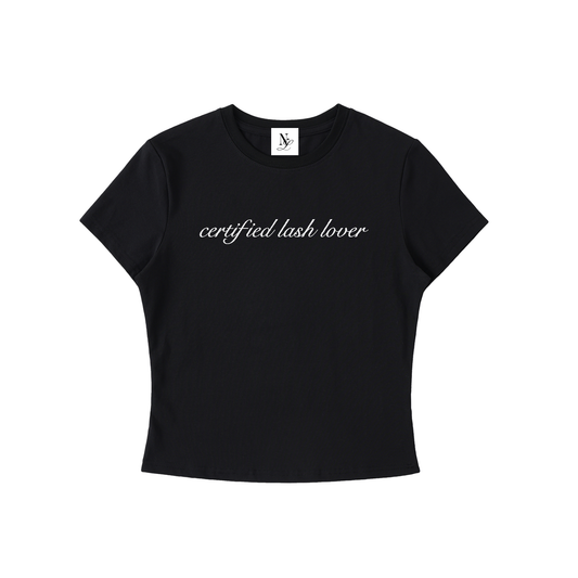 Certified Lash Lover Embroidered Essential Bodycon Crewneck T-Shirt Black