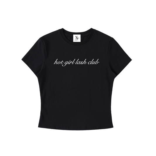 Hot Girl Lash Club  Embroidered Essential Bodycon Crewneck T-Shirt Black